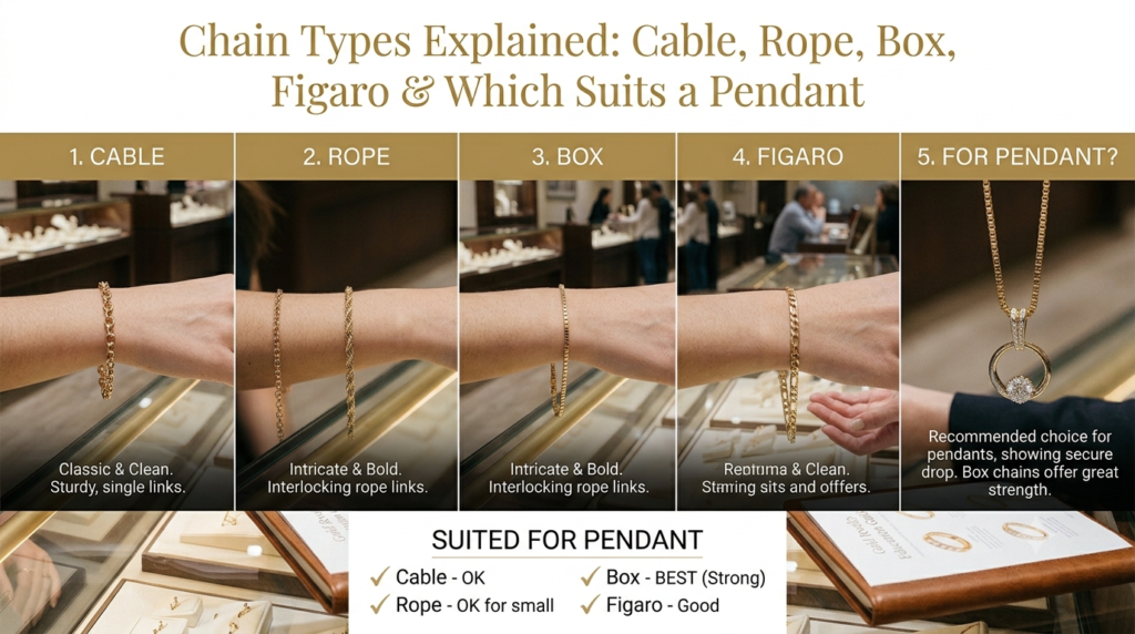 Chain Types Explained Cable, Rope, Box, Figaro & Which Suits a Pendant